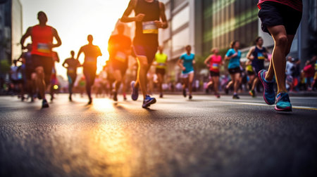 Marathon runners' movements on city streets are hazy. GENERATE AIの素材