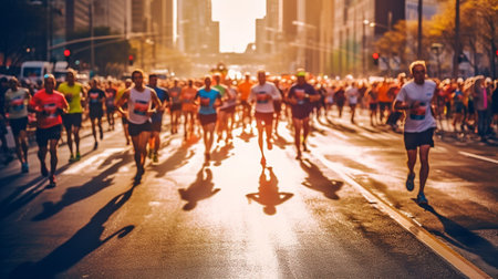Marathon runners' movements on city streets are hazy. GENERATE AIの素材