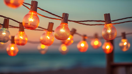 Holiday-themed lighting. beach-themed background. GENERATE AIの素材