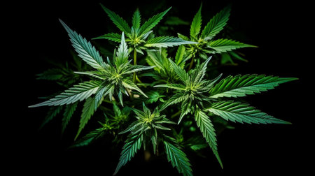 Topshot of a marijuana plant on black. GENERATE AIの素材