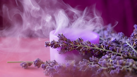 Lavender is enclosed in perfume smoke. GENERATE AIの素材