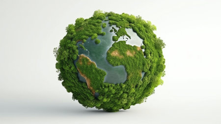 Earth on a green backdrop. continents covered with greenery fashioned from a tree's crown. the idea of planet survival from an ecological perspective. a pure backdrop. GENERATE AIの素材