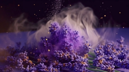 Lavender is enclosed in perfume smoke. GENERATE AIの素材