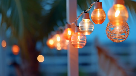 Holiday-themed lighting. beach-themed background. GENERATE AIの素材