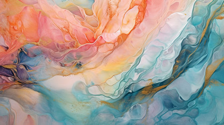 These fluid patterns are shaped by currents of transparent colors, writhing metallic swirls, and frothy color sprays. Alcohol ink method for a natural luxury abstract painting. GENERATE AIの素材