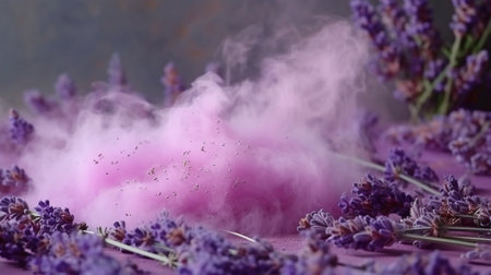 Lavender is enclosed in perfume smoke. GENERATE AIの素材