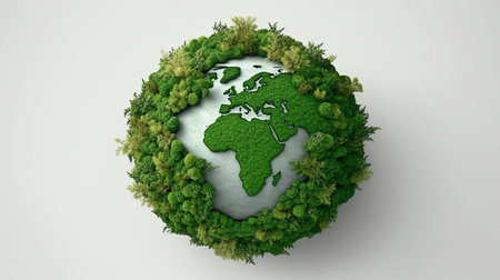 Earth on a green backdrop. continents covered with greenery fashioned from a tree's crown. the idea of planet survival from an ecological perspective. a pure backdrop. GENERATE AIの素材
