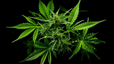 Topshot of a marijuana plant on black. GENERATE AIの素材