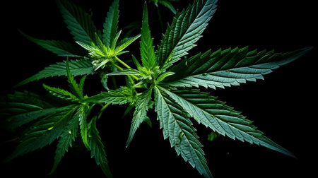 Topshot of a marijuana plant on black. GENERATE AIの素材