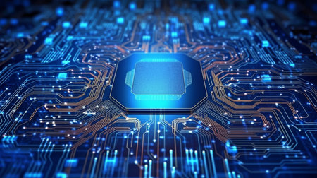Abstract electronic circuit technology backdrop in a two-dimensional image. GENERATE AIの素材