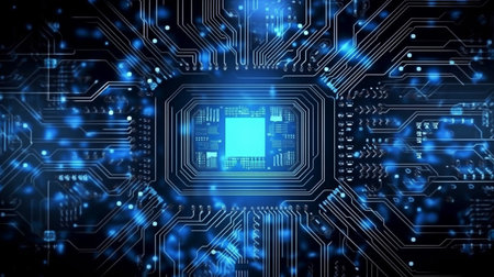 Abstract electronic circuit technology backdrop in a two-dimensional image. GENERATE AIの素材