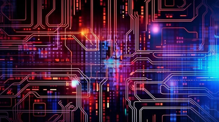 Abstract electronic circuit technology backdrop in a two-dimensional image. GENERATE AIの素材