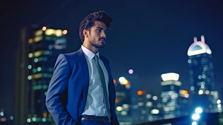 attractive businessman, nighttime cityscape.organization idea.  GENERATE AIの素材