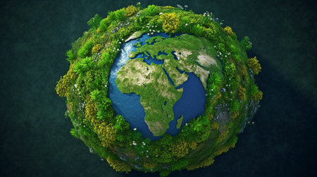 concept image of the planet on a background of greenery. GENERATE AIの素材