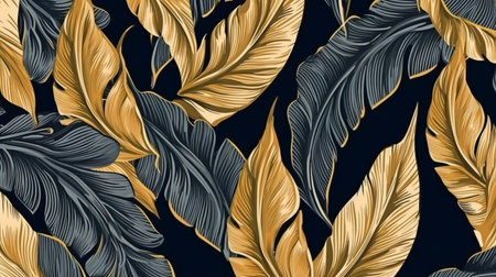 wallpaper with tropical leaves designer luxury natural leaves pattern, line drawings of a golden banana leaf Hand drawn outline design for invitations, textiles, prints, covers, and banners. GENERATE AIの素材