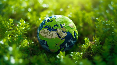 concept image of the planet on a background of greenery. GENERATE AIの素材