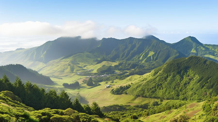 Azores island Ponta Delgada's mountainous terrain.  GENERATE AIの素材