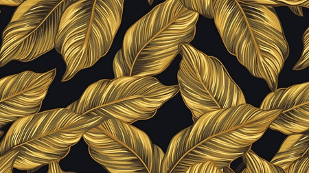 wallpaper with tropical leaves designer luxury natural leaves pattern, line drawings of a golden banana leaf Hand drawn outline design for invitations, textiles, prints, covers, and banners. GENERATE AIの素材