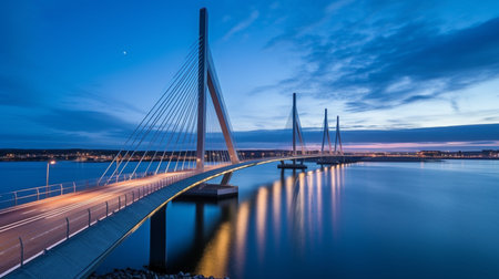 Long exposure of the Infinite Bridge and Aarhus Bay at dawn, Denmark, Aarhus.  GENERATE AIの素材
