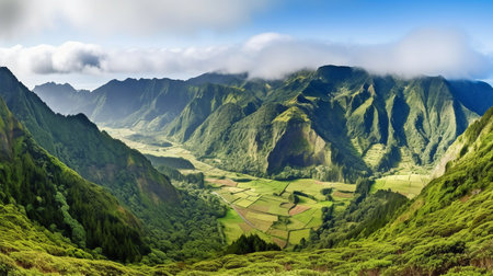 Azores island Ponta Delgada's mountainous terrain.  GENERATE AIの素材