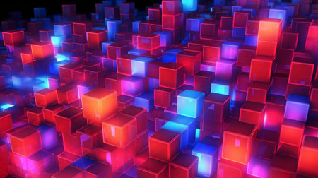 Neon cubes on an abstract 3D backdrop. GENERATE AIの素材