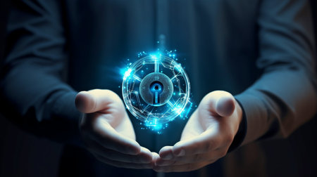 Data security Internet technology concept for business privacy and cybersecurity. GENERATE AIの素材