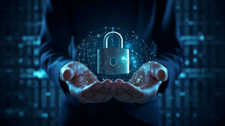Data security Internet technology concept for business privacy and cybersecurity. GENERATE AIの素材