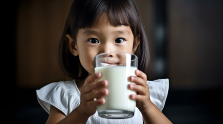 Youngster sipping milk. GENERATE AIの素材
