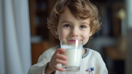 Youngster sipping milk. GENERATE AIの素材