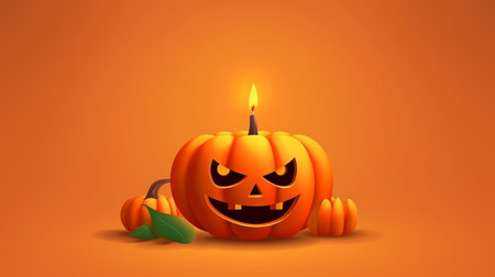 a candle in the center of a pumpkin for Halloween. GENERATE AIの素材