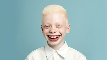 cheerful albino child in picture, solitary. GENERATE AIの素材