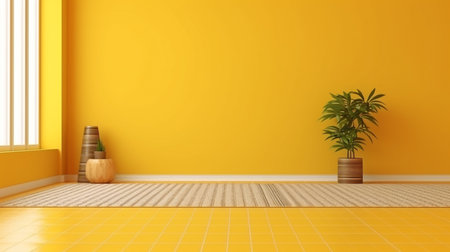 minimal in scope. living room with a yellow tone against a yellow background and floor. GENERATE AIの素材