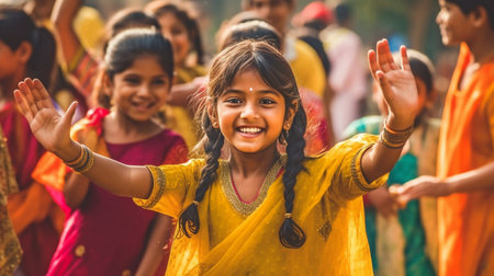 With her family, a small girl celebrates Teej. GENERATE AIの素材