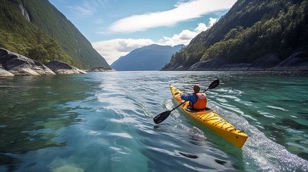 navigating a kayak across rocky waters. GENERATE AIの素材