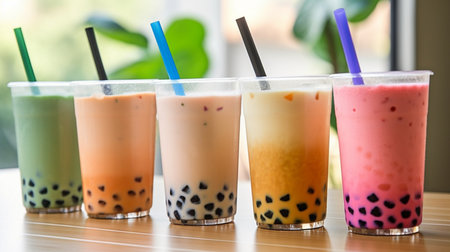 ice-cold glasses of creamy boba or bubble tea. GENERATE AIの素材