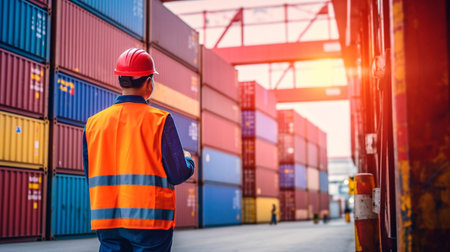 Foreman in charge of moving containers into boxes onto trucks for business logistics and import and export concepts. GENERATE AIの素材