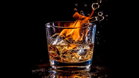 Vodka on fire on a dark background. GENERATE AIの素材