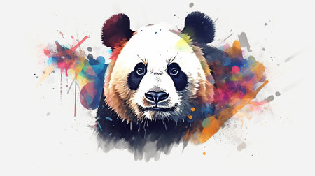 White backdrop with close-up of a panda. GENERATE AIの素材