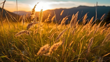 at dusk, untamed grass in the highlands. GENERATE AIの素材