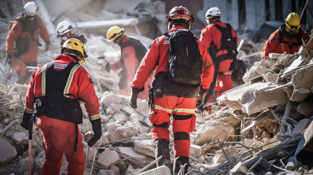 After a Disaster, Search and Rescue Through Building Rubble. GENERATE AIの素材
