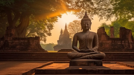 Wat Si Chum in Sukhothai Historical Park is a historic site big statue of Buddha Phra Achana Sukhothai in asia Thailand. GENERATE AIの素材