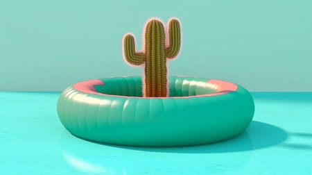 swimming ring and a 3D cactus pot. GENERATE AIの素材