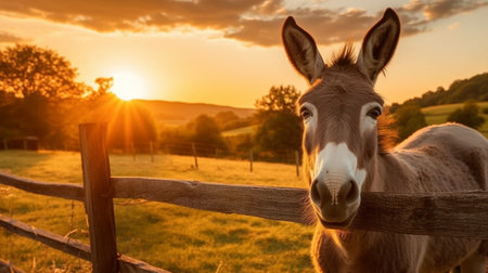 photo of a humorous donkey taken in Transilvania at dusk. GENERATE AIの素材