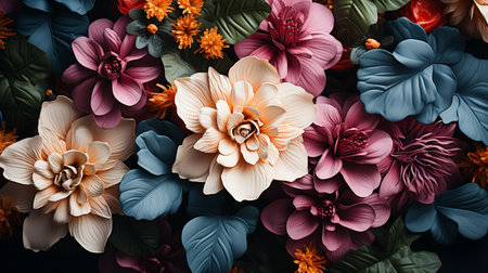 a vibrant blossom on a natural background of dark tropical foliage. GENERATE AIの素材
