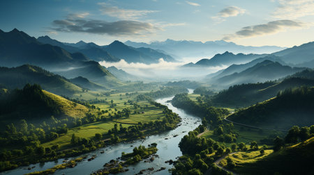 mountains in the early mist Wonderful natural view from Kerala God's own Country, a fresh and relaxing nature image for a vacation or tourism theme. GENERATE AIの素材