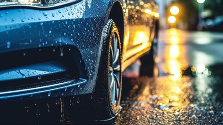 vehicle brushes working in the rain.の素材