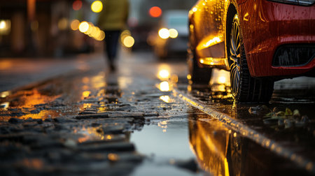 vehicle brushes working in the rain.の素材