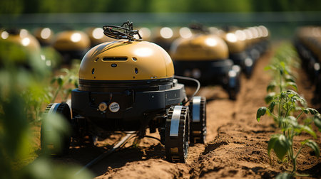 Robotic farm equipment on a tomato field.の素材