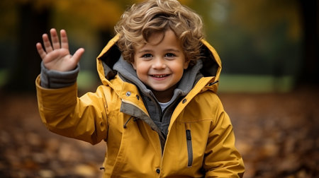 Full body of a autumn portrait of happy little boy.の素材