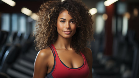 Portrait of a stunning black woman working out in the gym.の素材